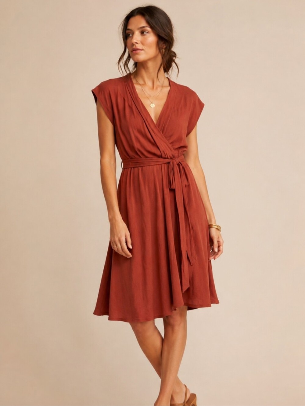 Anthropologie Maeve Boho Wrap Dress Rust Earthy Capsule XS Autumn